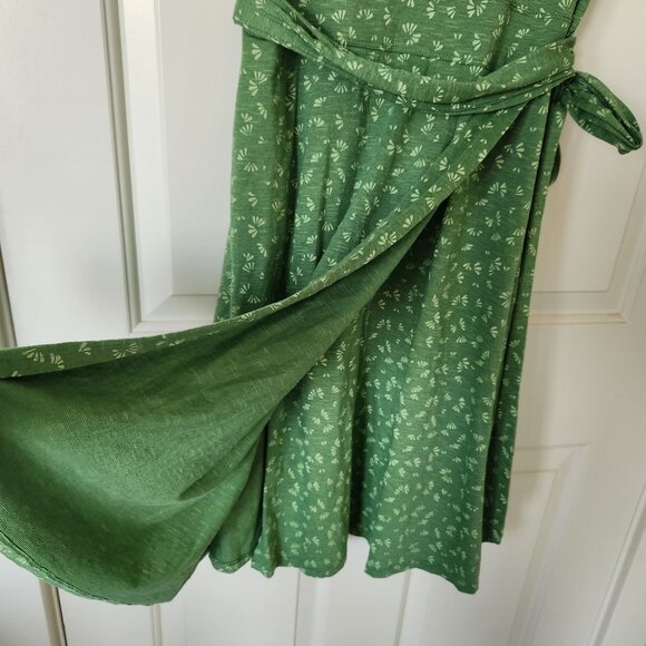 Toad&Co Cue Green Faux Wrap Dress Short Sleeve Floral Print Tencel Organic Cute - Picture 3 of 7
